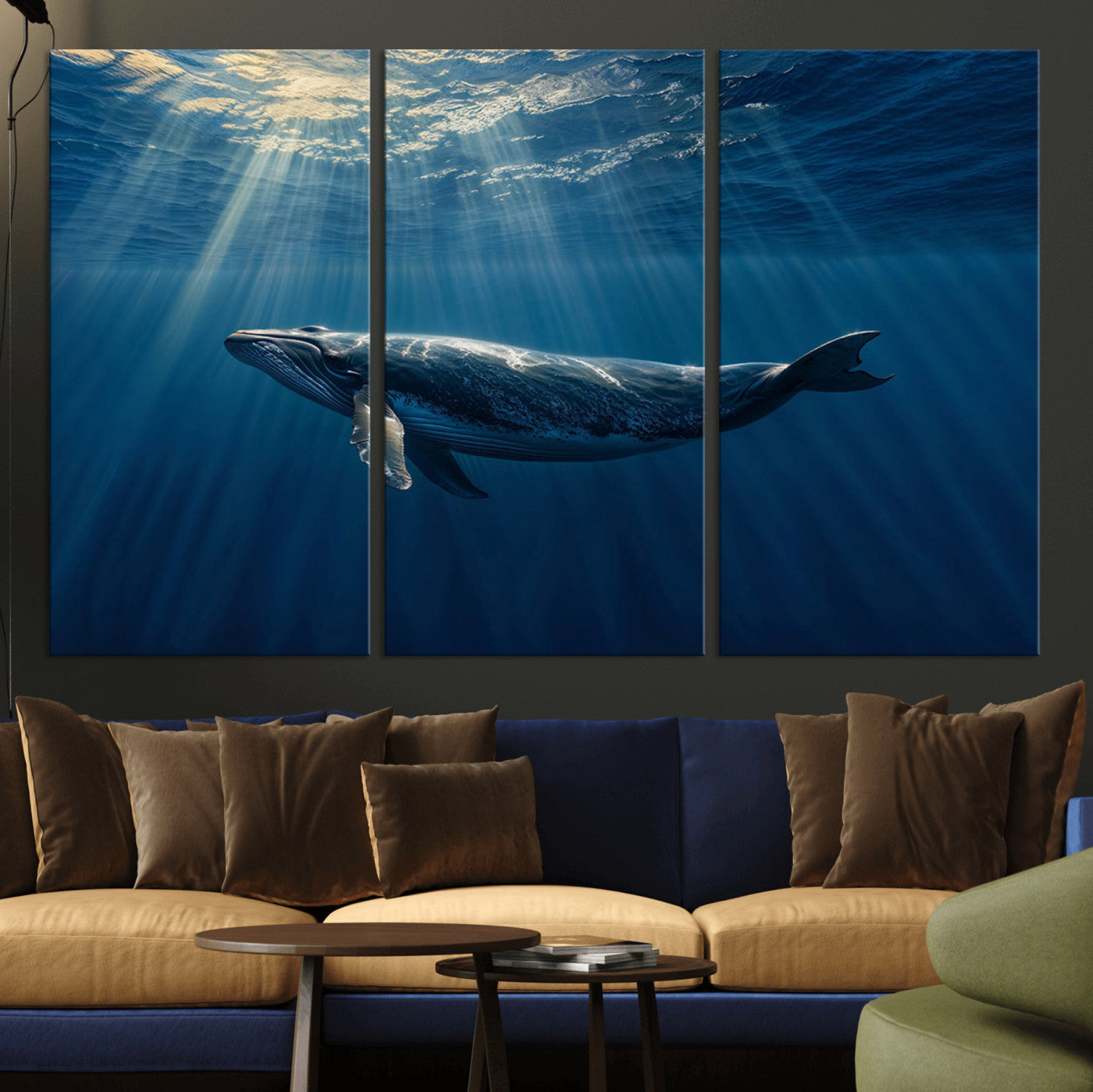 18052-MGV-CV-36X24-Whale Wall Art – Majestic Ocean Canvas Print Marine Life Underwater Sunlight Scene, Nautical Coastal Decor for Living Room,