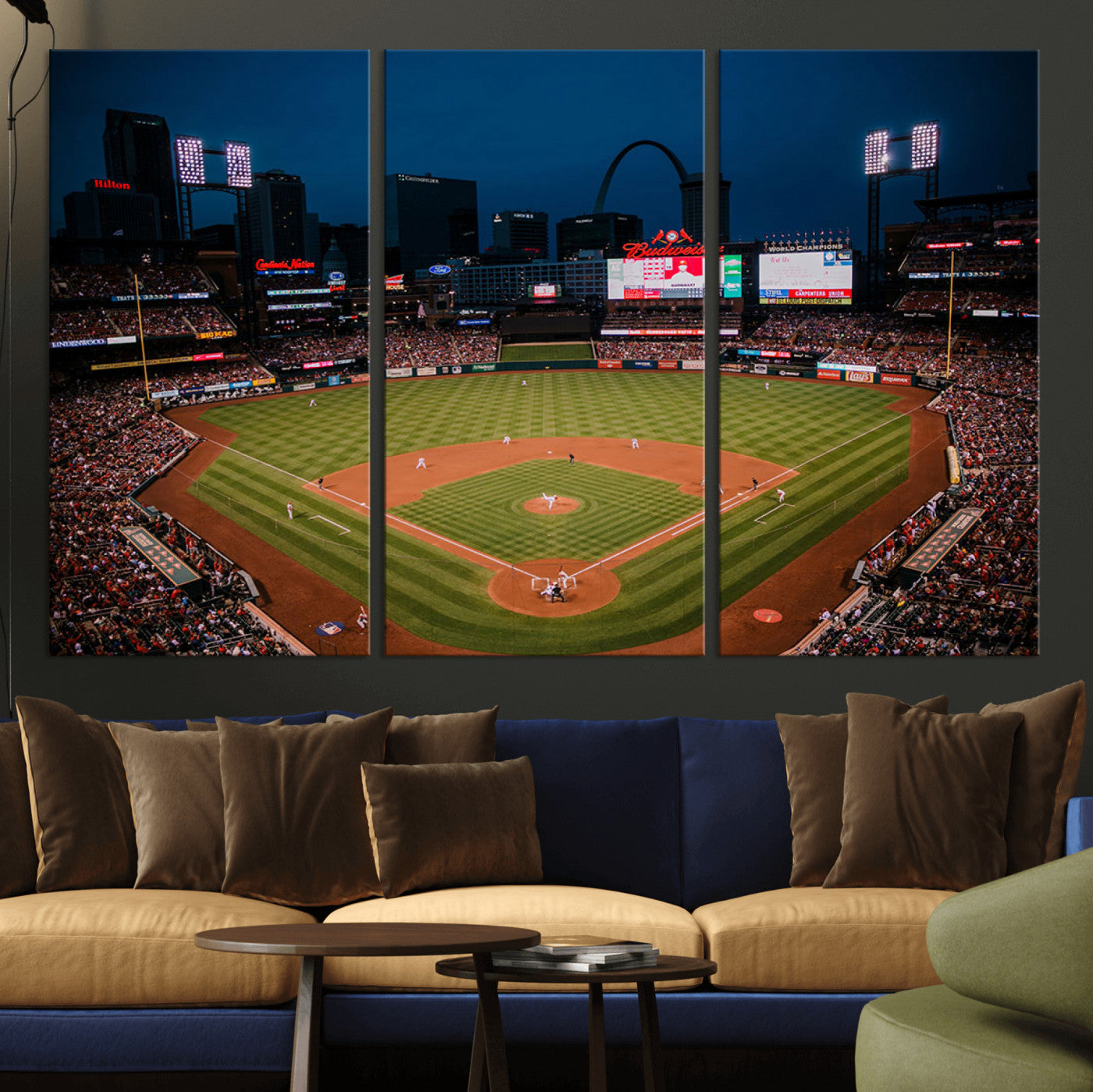 38612-MGV-CV-36X24-Busch Stadium Wall Art Canvas Print, Framed Missouri Stadium Art Picture Print, Busch Stadium Field Perfect Sports Room Decor