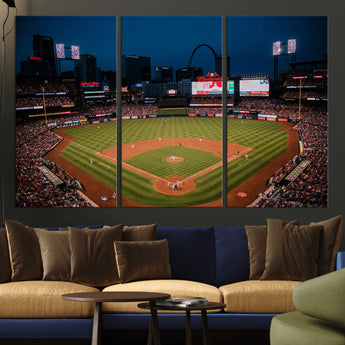 38612-MGV-CV-36X24-Busch Stadium Wall Art Canvas Print, Framed Missouri Stadium Art Picture Print, Busch Stadium Field Perfect Sports Room Decor