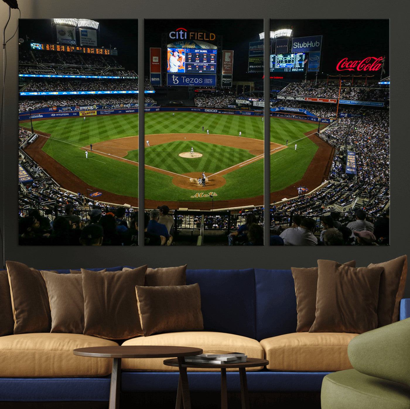 25148-MGV-CV-36X24-Baseball Stadium Wall Art – Canvas Print Night Game Packed Crowd Bright Lights Sports Photography, Dynamic Decor for Game Room,