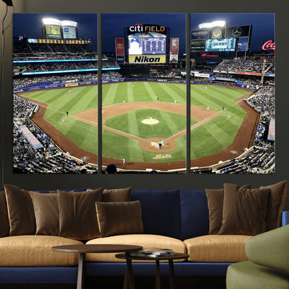87666-MGV-CV-36X24-City Field Stadium Wall Art Canvas Print, Framed New York Stadium Art Picture Print, Citi Field Stadium Perfect Sport Room Decor