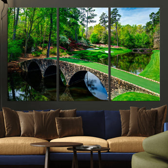 57655-MGV-CV-36X24-Golf Course Wall Art – Canvas Print Scenic Green Fairway Stone Bridge Water Reflection Landscape, Classic Sports Decor for Office,