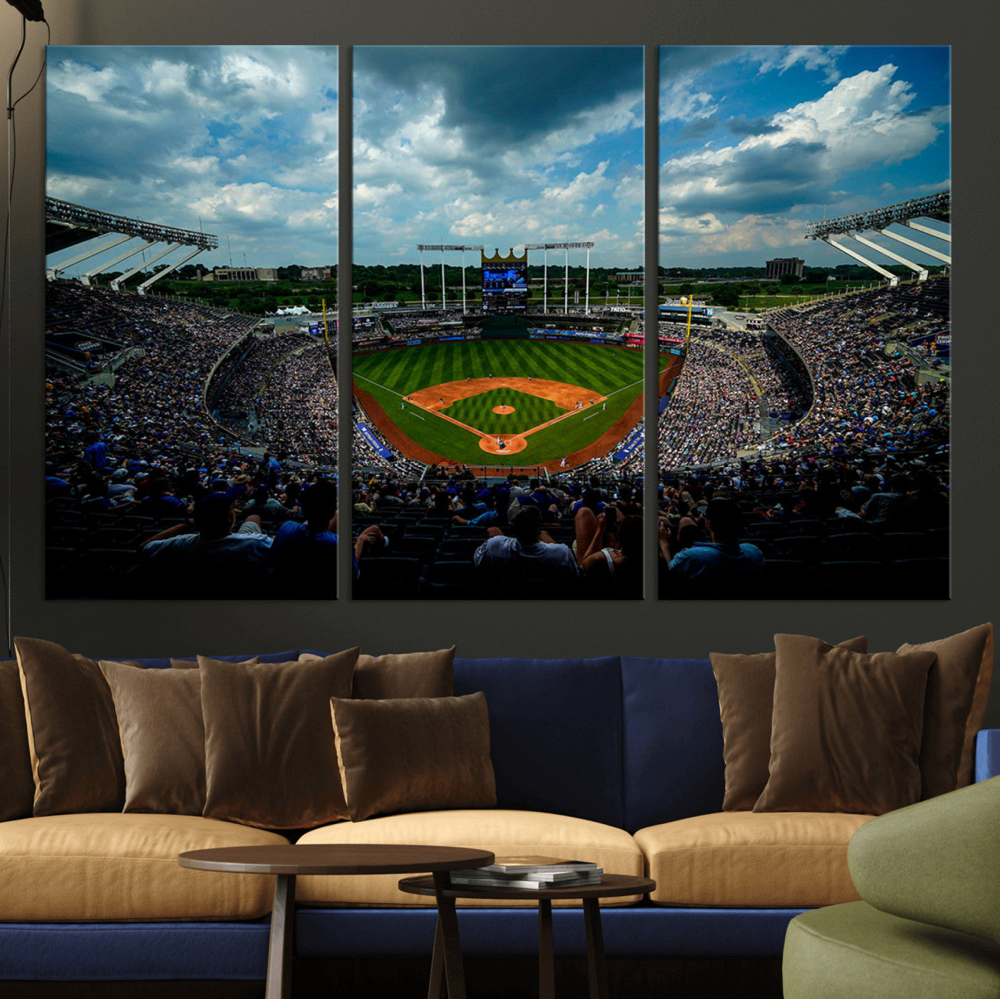 37127-MGV-CV-36X24-Kauffman Stadium Wall Art Canvas Print, Framed Kansas City Royals Field Art Picture Print, Baseball Stadium Perfect Sport Room