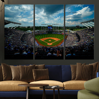 37127-MGV-CV-36X24-Kauffman Stadium Wall Art Canvas Print, Framed Kansas City Royals Field Art Picture Print, Baseball Stadium Perfect Sport Room