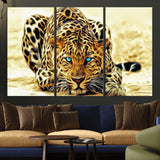 45281-MGV-CV-36X24-Blue Eye Leopard Wall Art Canvas Print, Framed Leopard Painting Art Picture Print, Big Cat Perfect Safari Wildlife Decor Artwork