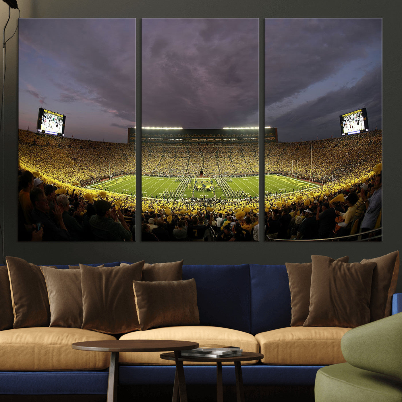 72404-MGV-CV-36X24-Michigan Wolverine Stadium Wall Art Canvas Print, Framed Michigan Stadium Art Picture Print, Football Stadium Perfect Sport Room