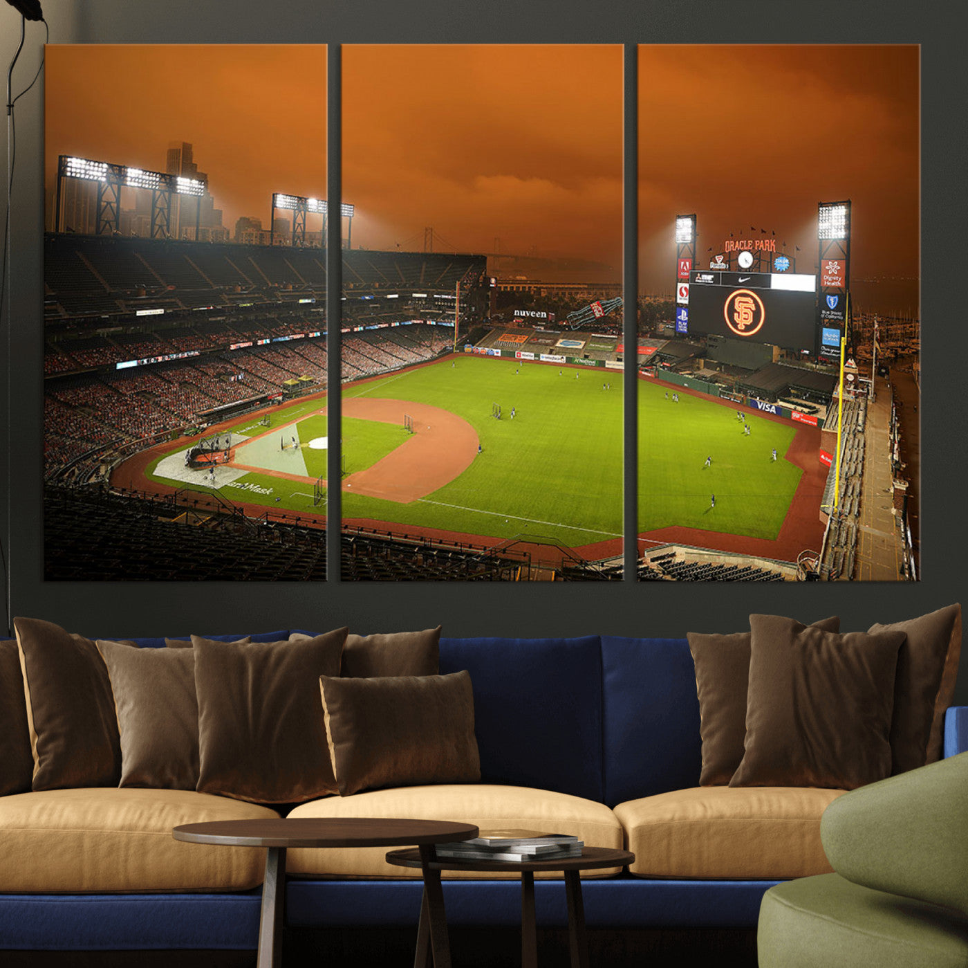 31315-MGV-CV-36X24-Oracle Park Stadium Wall Art Canvas Print, Framed California Stadium Art Picture Print, Oracle Park Field Perfect Sport Room Decor