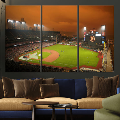 31315-MGV-CV-36X24-Oracle Park Stadium Wall Art Canvas Print, Framed California Stadium Art Picture Print, Oracle Park Field Perfect Sport Room Decor
