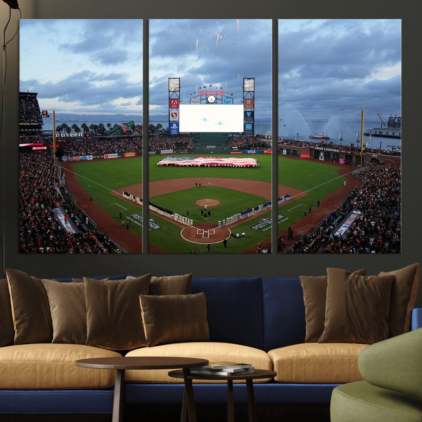 44631-MGV-CV-36X24-Oracle Park Stadium Wall Art Canvas Print, Framed San Francisco Giants Art Picture Print, Giants Stadium Field Perfect Sports Room