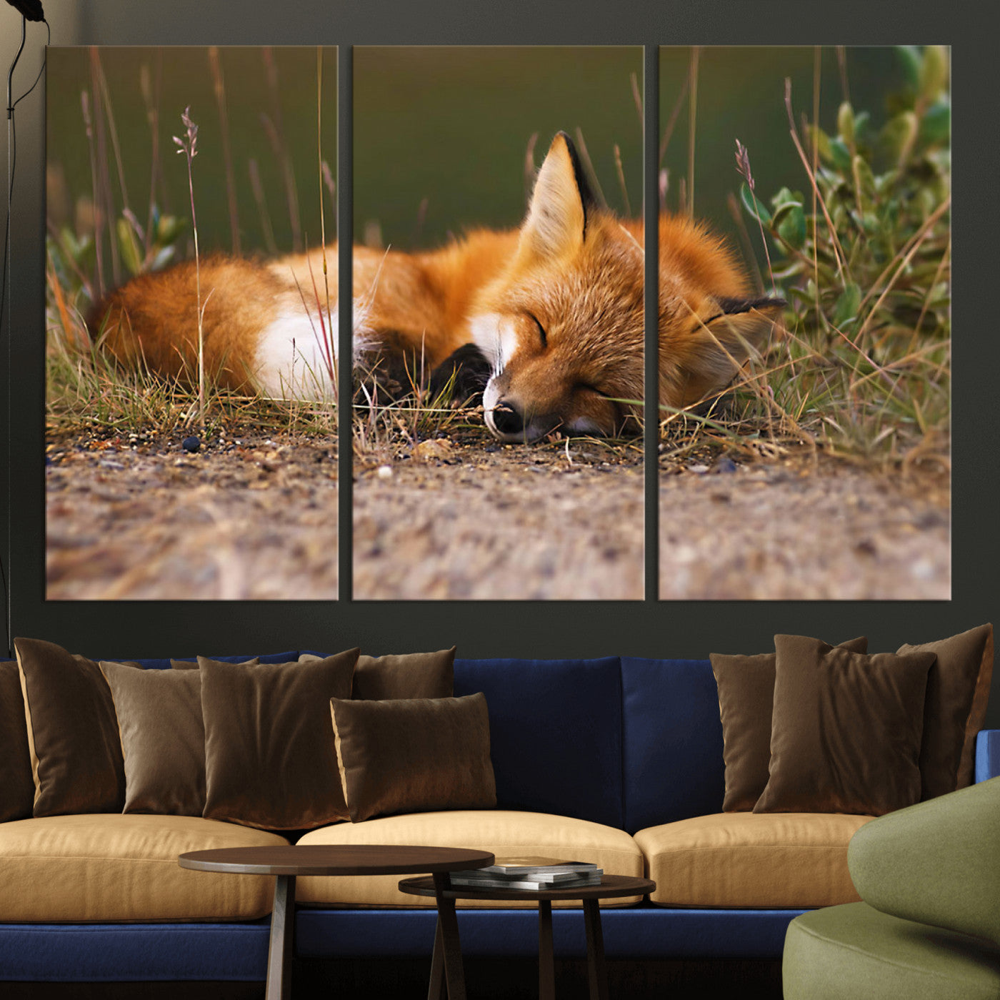 25085-MGV-CV-36X24-Sleeping Fox Wall Art Canvas Print, Framed Rustic Fox Art Picture Print, Wildlife Animal Perfect Rustic Farmhouse Decor Artwork