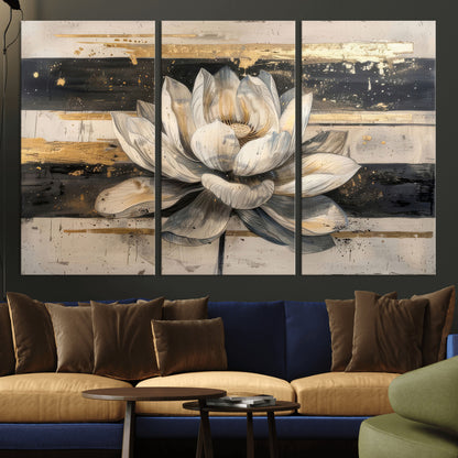 18807-MGV-CV-36X24-Lotus Flower Wall Art Canvas Print, Framed Abstract Lotus Art Picture Print, White Lotus Flower Perfect Abstract Floral Decor