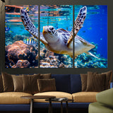 12683-MGV-CV-36X24-Sea Turtle Wall Art – Graceful Ocean Canvas Print with Coral Reef and Tropical Fish, Coastal Marine Life Decor for Beach House,