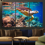 66614-MGV-CV-36X24-Sea Turtle Wall Art – Hawksbill Turtle Swimming Over Coral Reef Canvas Print, Ocean Marine Life Decor for Beach House, Coastal