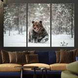 43350-MGV-CV-36X24-Wild Bear in Snow Wall Art – Majestic Wildlife Photography Print, Winter Forest Nature Decor for Cabin, Lodge, Rustic Home,