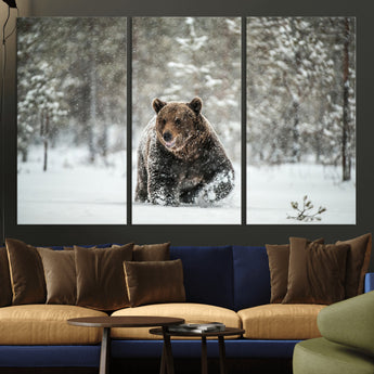 43350-MGV-CV-36X24-Wild Bear in Snow Wall Art – Majestic Wildlife Photography Print, Winter Forest Nature Decor for Cabin, Lodge, Rustic Home,