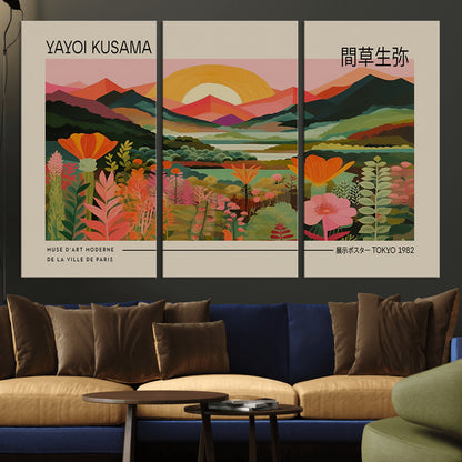 17753-MGV-CV-48X32-3P-Floral Sunset Landscape Wall Art – Panoramic Nature Canvas Print, Vibrant Botanical Artwork for Living Room, Bedroom, Office, or