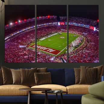 11343-MGV-CV-36X24-Bryant-Denny Stadium Wall Art – Panoramic Alabama Crimson Tide Football Field Canvas Print, Game Day Decor for Office, Man Cave or