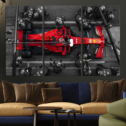 99356-MGV-CV-36X24-Ferrari Pit Stop Wall Art – Formula 1 Racing Car Canvas Print, Red Speed Machine Motorsport Decor for Office, Garage, Man Cave or