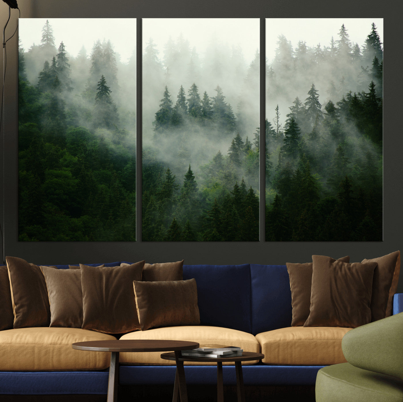 167720496-MGV-CV-36X24-Misty Forest Wall Art – Serene Evergreen Trees Canvas Print, Foggy Mountain Nature Landscape Decor for Bedroom, Living Room or