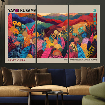 70959-MGV-CV-36X24-Yayoi Kusama Inspired Wall Art – Bold Floral Landscape Canvas Print, Vibrant Modern Abstract Poster for Living Room, Bedroom, or