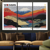 14839-MGV-CV-36X24-Yayoi Kusama Wall Art – Panoramic Mountain & River Canvas Print, Modern Abstract Japanese Landscape Decor for Living Room or