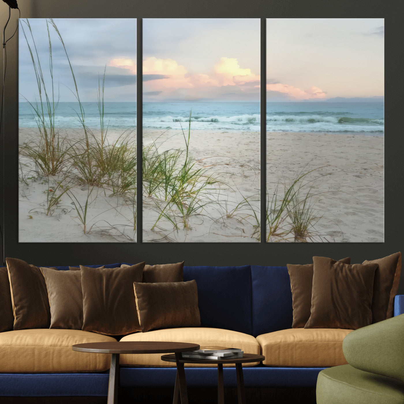 Test1001-MGV-CV-36X24-Coastal Beach Wall Art – Panoramic Ocean Waves and Sandy Dunes Canvas Print, Serene Seascape with Sea Oats for Relaxing Home or