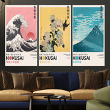 Katsushika-MGV-CV-36X24-Katsushika Hokusai Wall Art Set – The Great Wave, Hydrangea and Swallow, Fine Wind Canvas Prints, Japanese Ukiyo e Style Home and