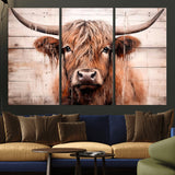 93730-MGV-CV-36X24-Scottish Cow Wall Art Canvas Print, Framed Longhorn Cow Art Picture Print, Highland Cattle Perfect Rustic Farmhouse Decor Artwork