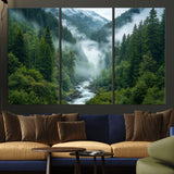 69453-MGV-CV-36X24-Mountain Forest Wall Art – Misty River and Evergreen Landscape Canvas Print, Nature Photography Poster for Living Room, Bedroom,