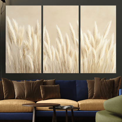 81444-MGV-CV-36X24-Pampas Grass Wall Art Canvas Print, Framed Beige Pampas Grass Art Picture Print, Minimalist Beige Perfect Minimalist Nature Decor