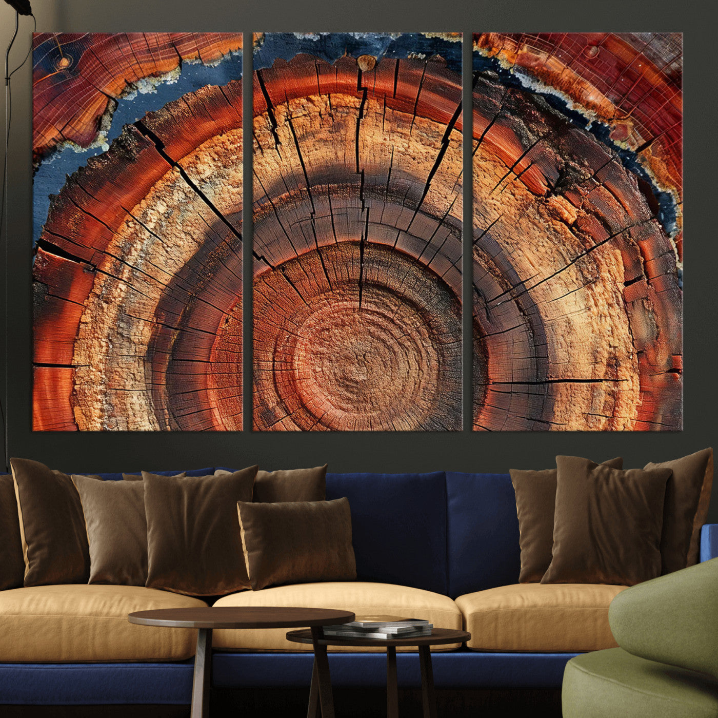 28555-MGV-CV-36X24-Tree Ring Wall Art – Rustic Wood Grain Canvas Print, Natural Texture Abstract Artwork Poster for Living Room, Bedroom, Office,