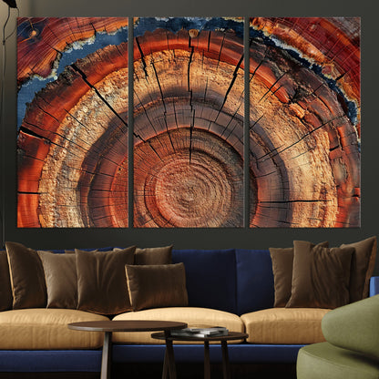 28555-MGV-CV-36X24-Tree Ring Wall Art – Rustic Wood Grain Canvas Print, Natural Texture Abstract Artwork Poster for Living Room, Bedroom, Office,