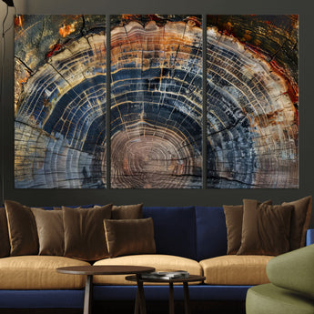 16193-MGV-CV-36X24-Tree Ring Wall Art – Abstract Wood Grain Canvas Print, Rustic Nature Texture Artwork Poster for Living Room, Bedroom, Office,