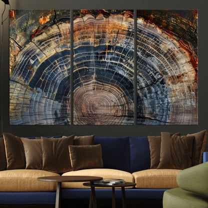 16193-MGV-CV-36X24-Tree Ring Wall Art – Abstract Wood Grain Canvas Print, Rustic Nature Texture Artwork Poster for Living Room, Bedroom, Office,