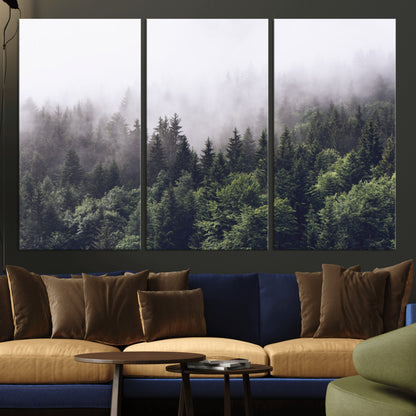 42578900-MGV-CV-36X24-Misty Pine Forest Wall Art – Tranquil Foggy Mountain Canvas Print, Nature Landscape Décor for Bedroom, Living Room, Cabin or