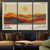 88180-MGV-CV-36X24-Yayoi Kusama Landscape Wall Art – Abstract Dotted Mountain Canvas Print, Retro Sun Poster for Modern Living Room, Office or