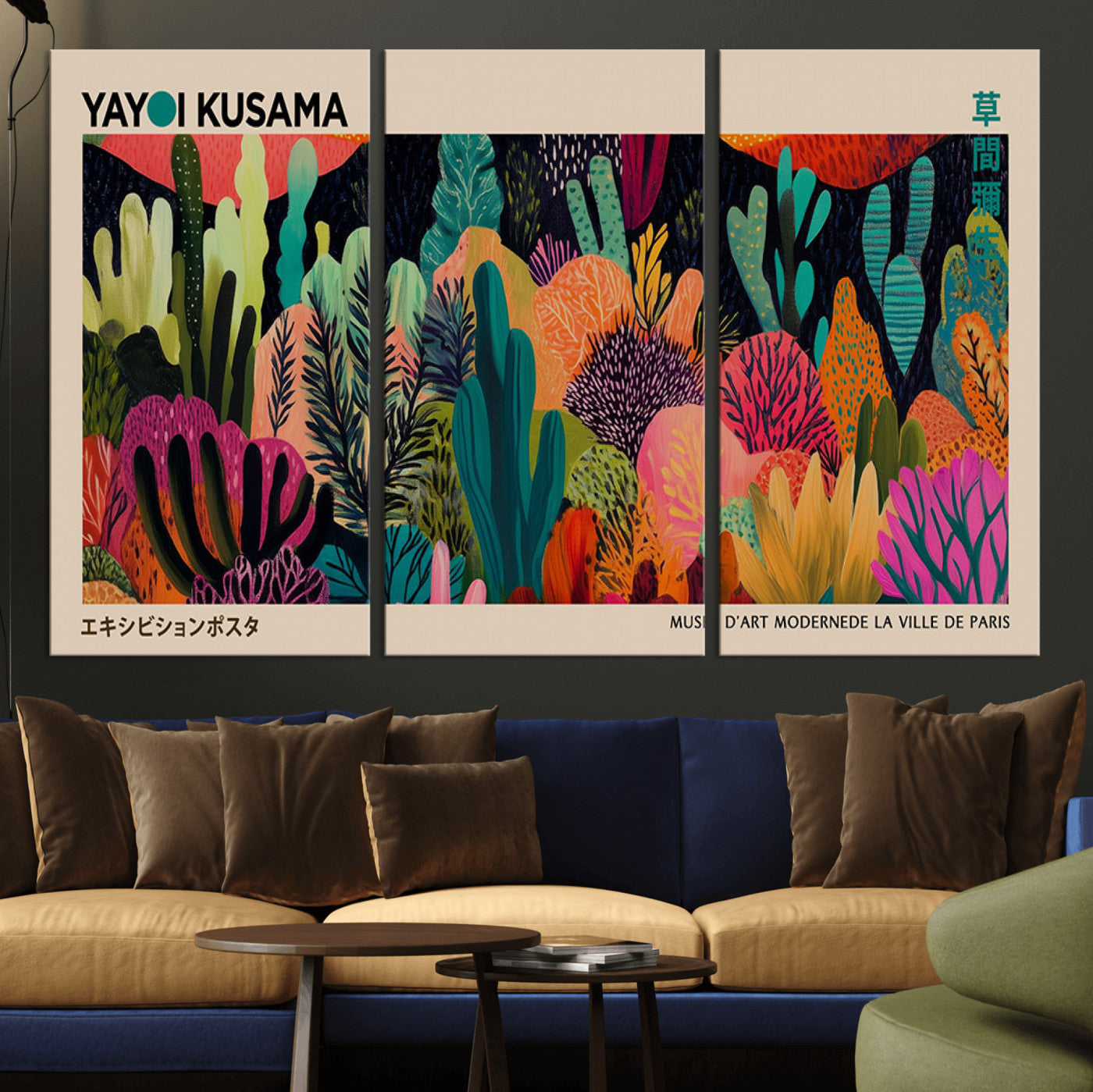 45711-MGV-CV-36X24-Yayoi Kusama Wall Art Canvas Print, Framed Abstract Yayoi Kusama Art Picture Print, Japanese Wabi Sabi Perfect Modern Abstract
