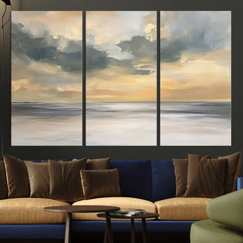 45544-MGV-CV-36X24-Ocean Sunset Wall Art – Serene Seascape Canvas Print with Golden Sky and Calm Water, Coastal Beach Artwork for Living Room,