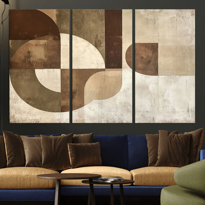 59767-MGV-CV-36X24-Abstract Geometric Shapes Wall Art – Modern Minimalist Canvas Print, Neutral Brown Beige Tan Artwork for Living Room, Bedroom,