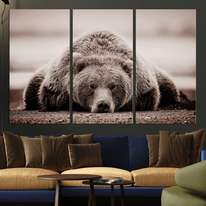20611-MGV-CV-36X24-Grizzly Bear Wall Art – Majestic Wildlife Sepia Canvas Print, Rustic Nature Animal Artwork for Cabin, Lodge, Living Room, Bedroom,