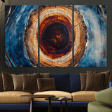 30457-MGV-CV-36X24-Tree Ring Abstract Wall Art – Blue and Brown Wood Grain Canvas Print, Modern Nature Inspired Painting for Rustic Living Room,
