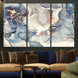 51497-MGV-CV-36X24-Abstract Blue and Gold Wall Art – Modern Fluid Ink Style Canvas Print, Elegant Contemporary Decor for Living Room, Office