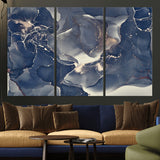 28282-MGV-CV-36X24-Blue Abstract Wall Art – Modern Ink Swirl Canvas Print, Contemporary Navy and Gold Painting for Living Room, Bedroom, Office or