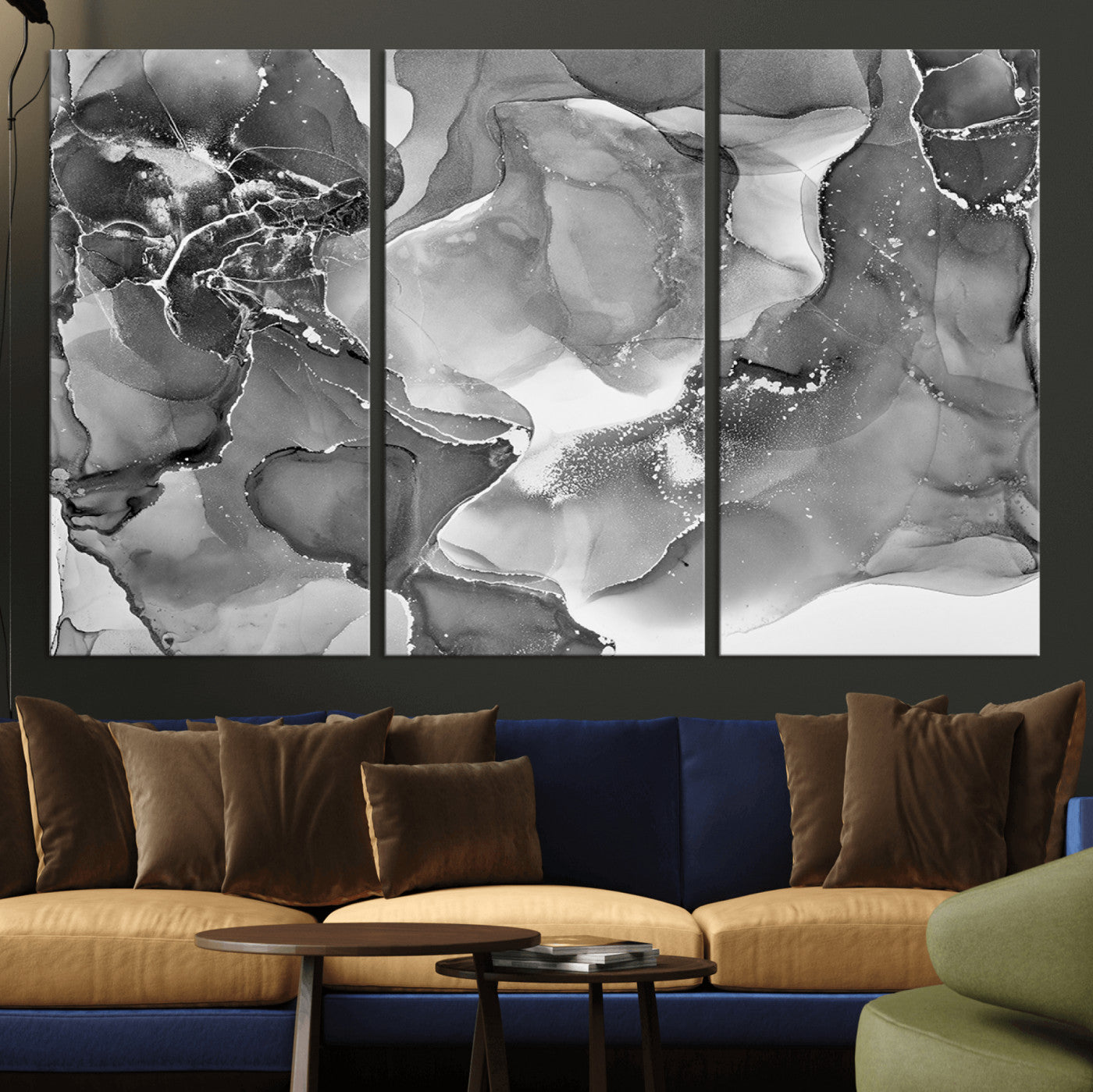 15911-MGV-CV-36X24-Black and White Abstract Wall Art – Modern Ink Swirl Canvas Print, Minimalist Contemporary Painting for Living Room, Bedroom,