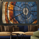 10583-MGV-CV-36X24-Tree Ring Wall Art – Abstract Wood Grain Canvas Print with Blue and Brown Tones, Nature Inspired Rustic Artwork for Living Room,