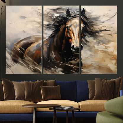 53001-MGV-CV-36X24-Wild Horse Wall Art – Majestic Stallion Canvas Print with Flowing Mane, Rustic Western Style Painting for Living Room, Office or