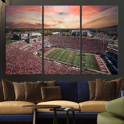 51135-MGV-CV-36X24-Indiana Hoosiers Stadium Wall Art – Panoramic Football Canvas Print with Game Day Crowd and Sunset Sky, Sports Artwork for Man