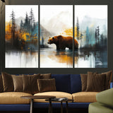 50308-MGV-CV-36X24-Abstract Rustic Bear Wall Art – Forest and Mountain Scene Canvas Print, Nature Artwork for Modern Farmhouse or Log Cabin Decor