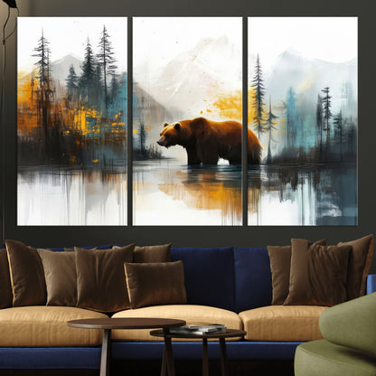 50308-MGV-CV-36X24-Bear Wilderness Wall Art – Mountain Forest Canvas Print, Rustic Cabin Decor with Wildlife Landscape, Nature Artwork for Lodge,