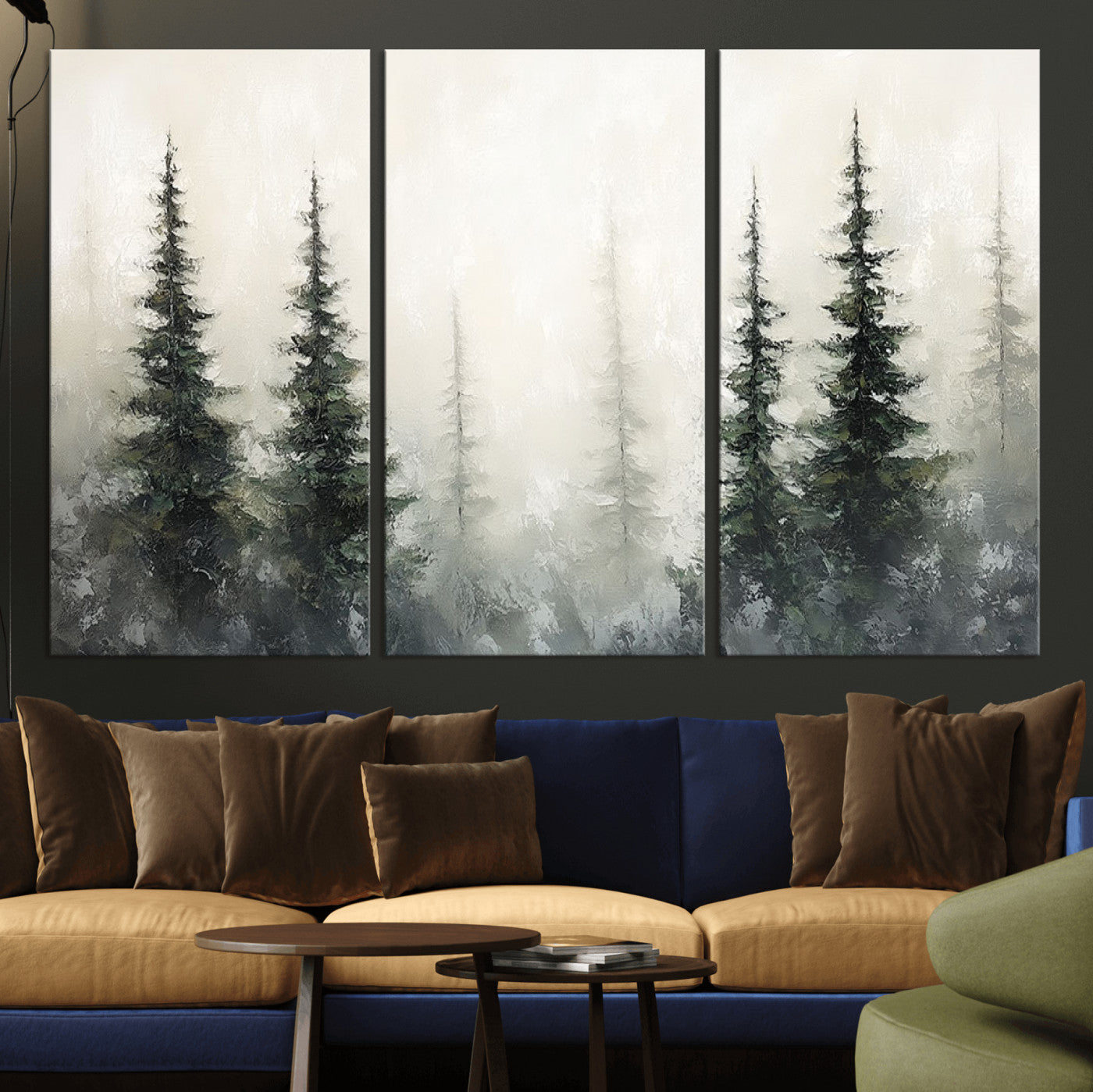 33241-MGV-CV-36X24-Misty Forest Wall Art Canvas Print, Framed Foggy Pines Art Picture Print, Forest Haze Perfect Rustic Minimalist Decor Artwork
